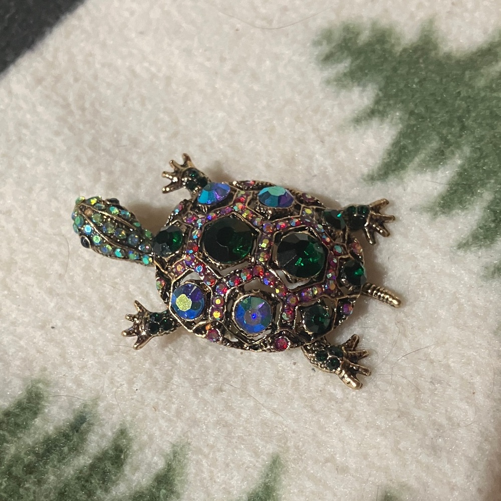 Colorful Turtle Brooch with Gem Accents